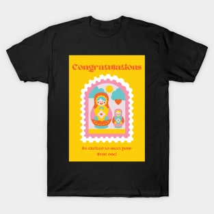 Mustard Aesthetic Russian Stacking Nesting Dolls Matryoshka Congratulations Baby On the Way T-Shirt